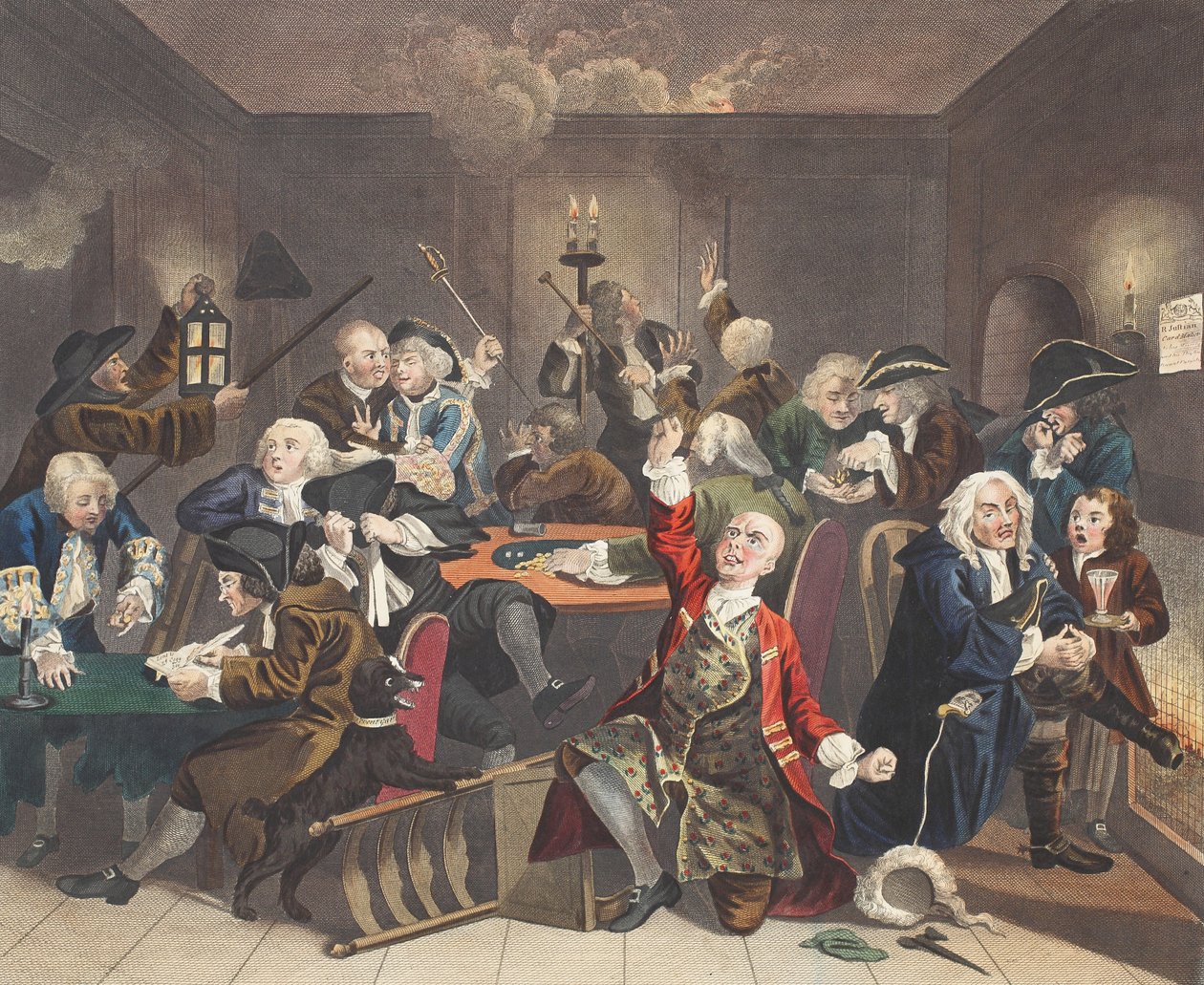 Scene in a Gaming House, plate VI fra 