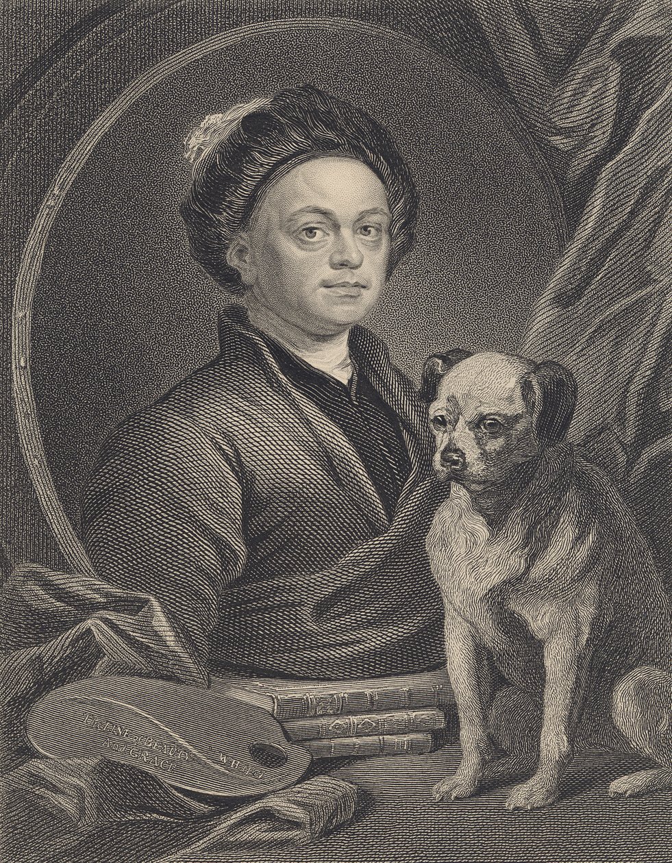Selvportrett, gravert av J. Mollison av William Hogarth