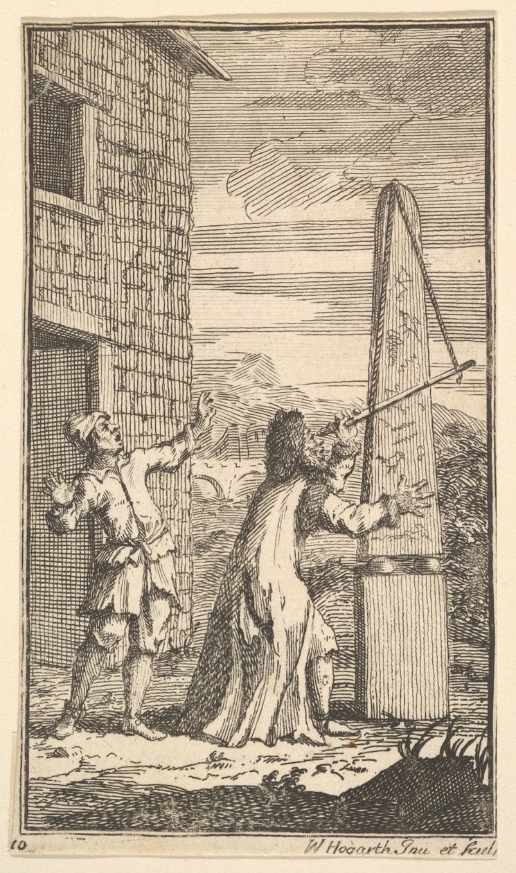 Sidrofel undersøker dragen gjennom teleskopet hans Sytten små illustrasjoner for S..., 1721-26. av William Hogarth