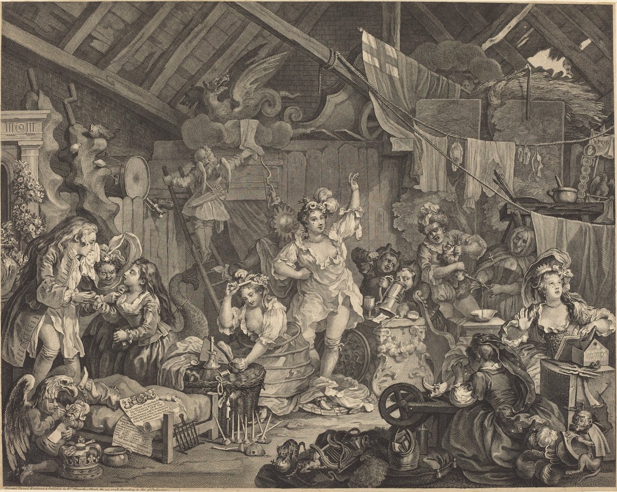 Vandrende skuespillerinner kler seg i en låve av William Hogarth