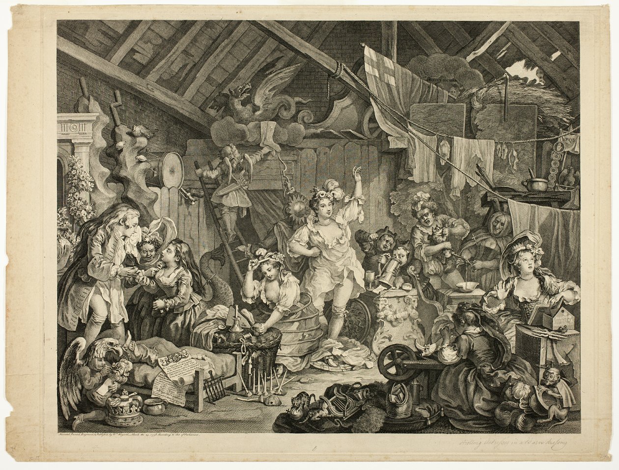 Vandrende skuespillerinner kler seg i en låve av William Hogarth