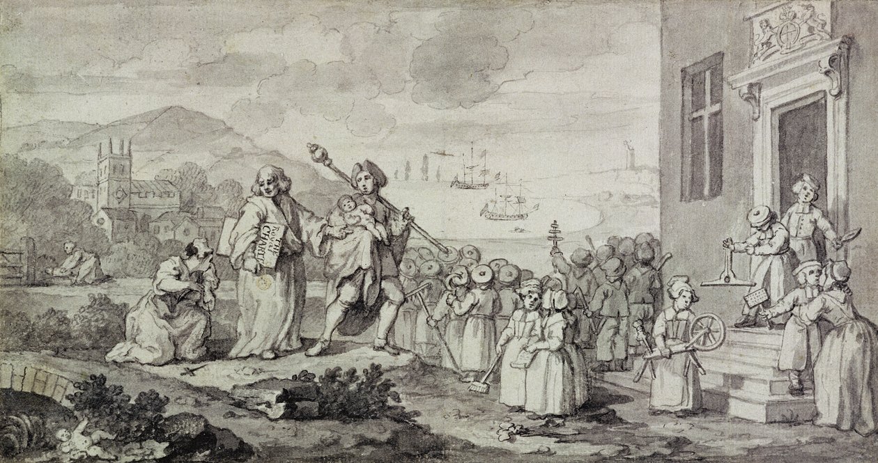 Studie for Foundlings (penn, blekk og vask på papir) av William Hogarth