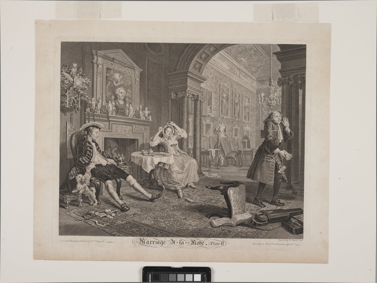 The Breakfast Scene: Marriage À La Mode, Plate 2 (etting og gravering) av William Hogarth