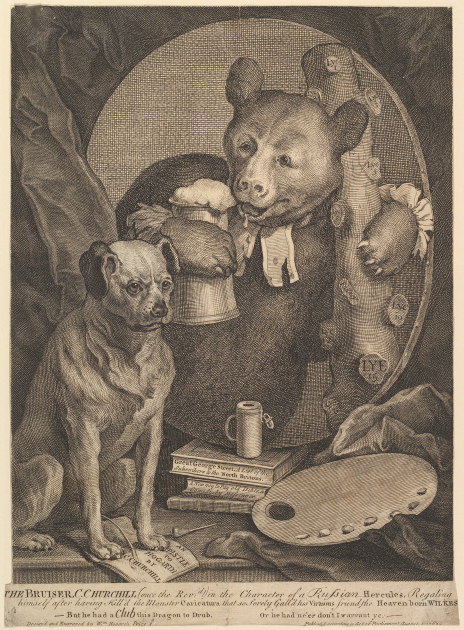 Slåsskjempen (karikatur av Charles Churchill) av William Hogarth