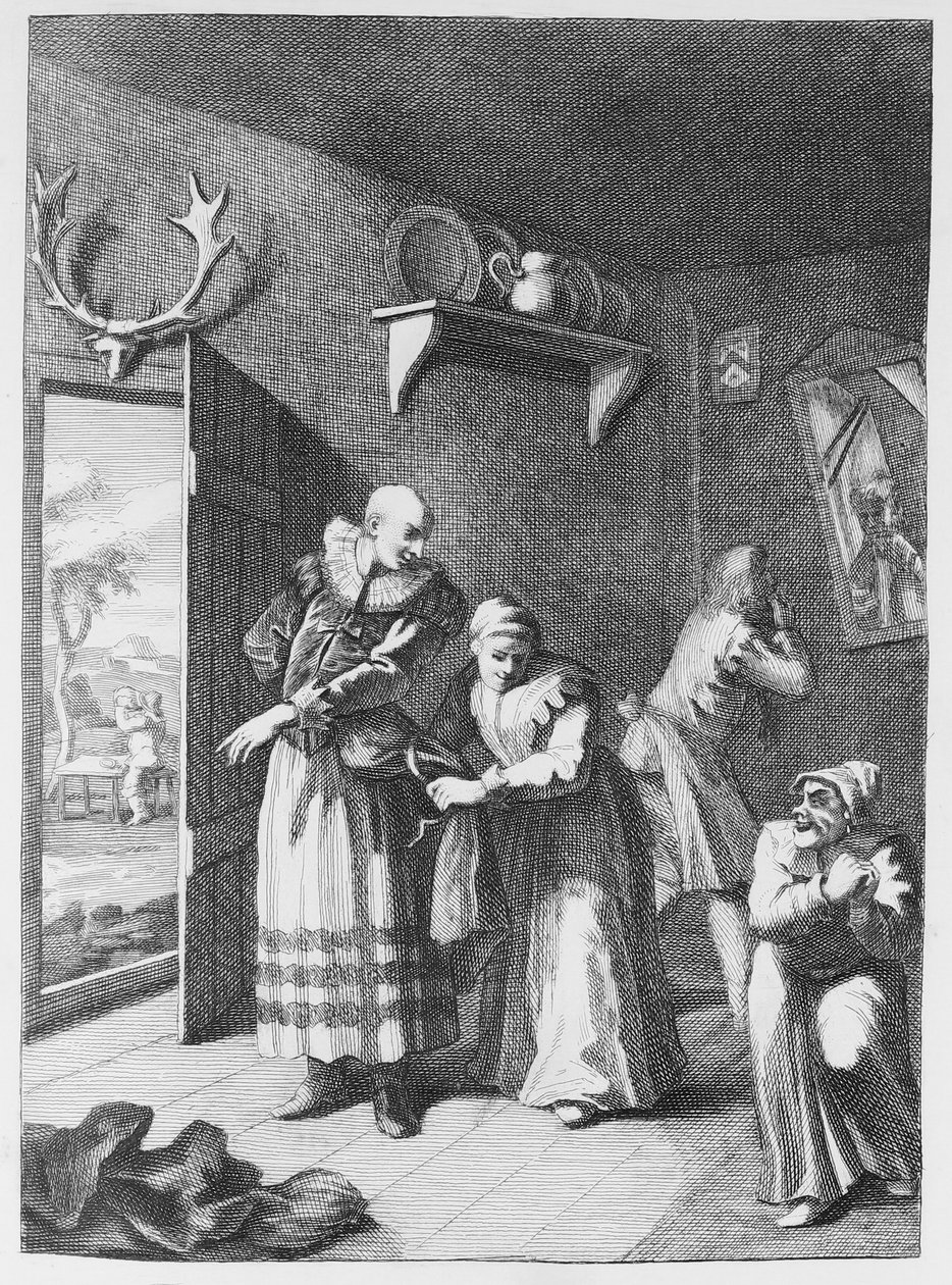Kuraten og frisøren forkle seg for å formidle Don Quijote hjem av William Hogarth