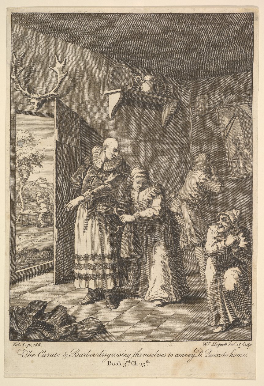 Kuraten og frisøren forkler seg for å formidle Don Quixote Home Six I..., 1756 eller senere. av William Hogarth