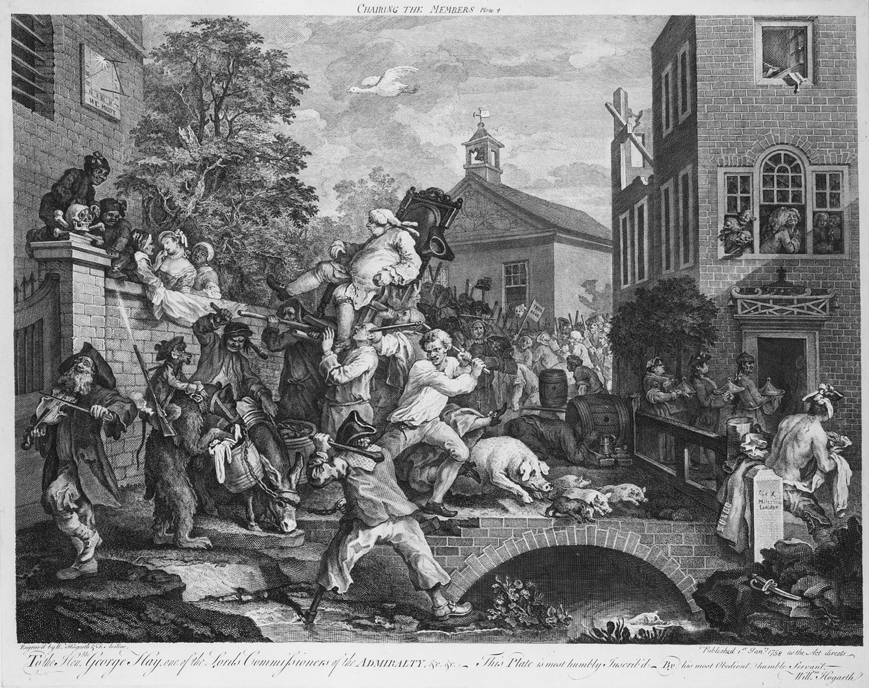 Valget, leder av medlemmet, 1758 av William Hogarth