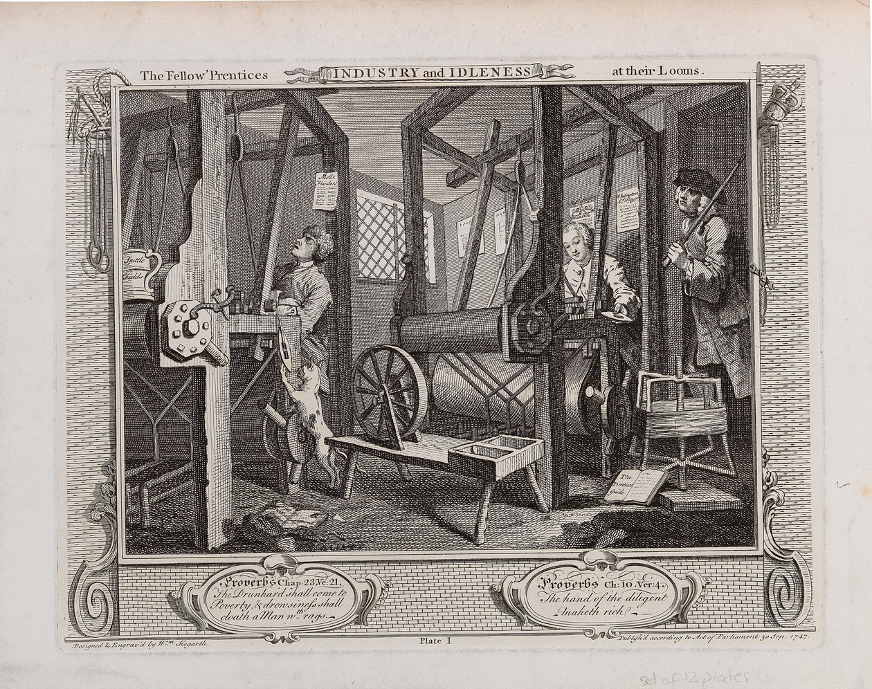 The Fellow 'Prentices at their Looms. Serien Industri og lediggang, 1747. av William Hogarth