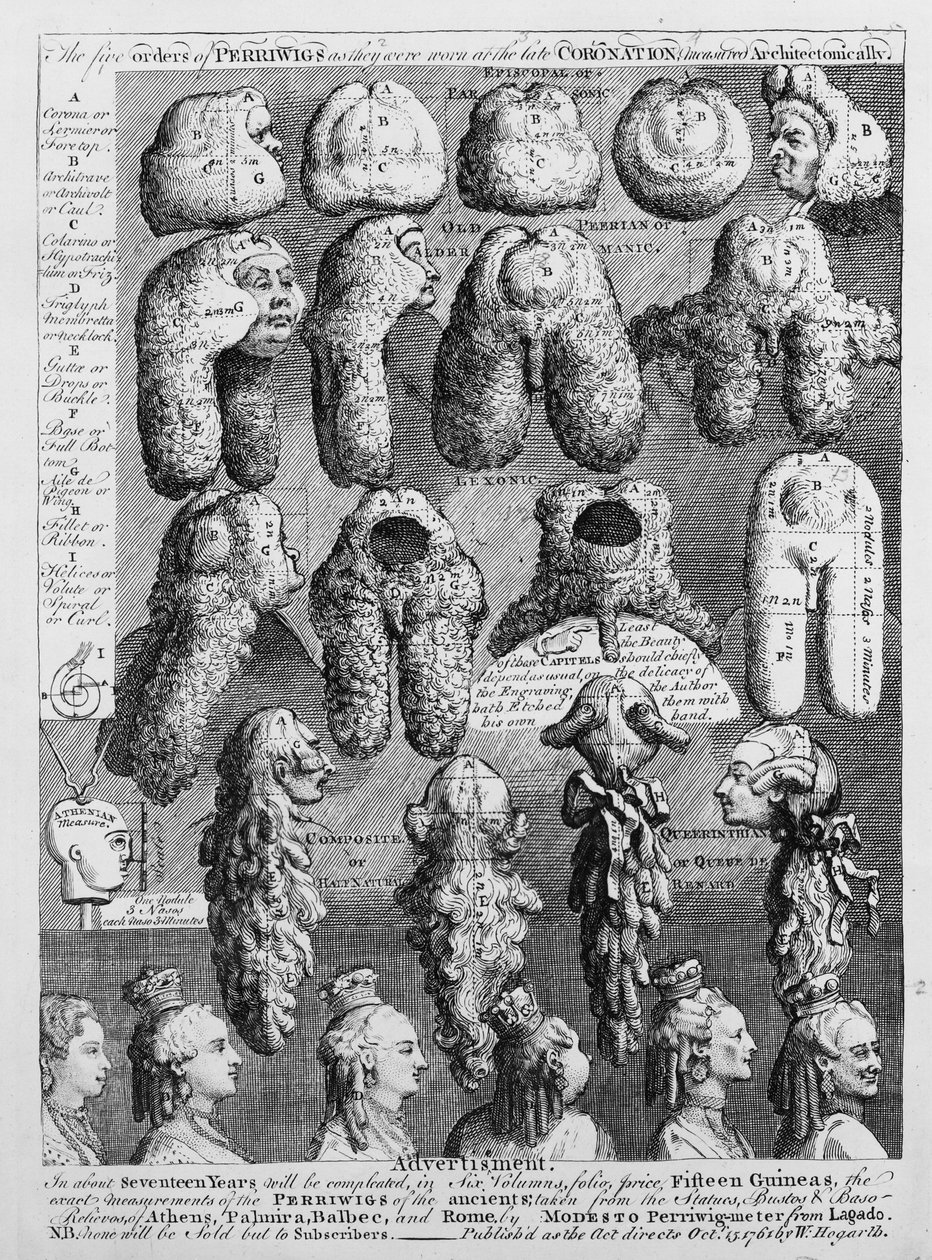 The Five Orders of Perriwigs, 1761 av William Hogarth