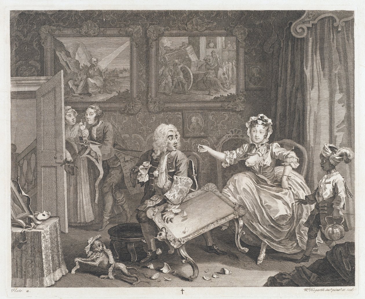 The Harlot Finds a Protector, designet 1732, trykt 1744 (Etsing og gravering) av William Hogarth
