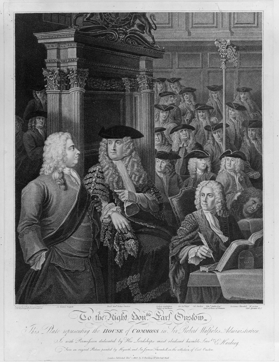 Underhuset i Walpoles administrasjon, publisert 1803 av William Hogarth