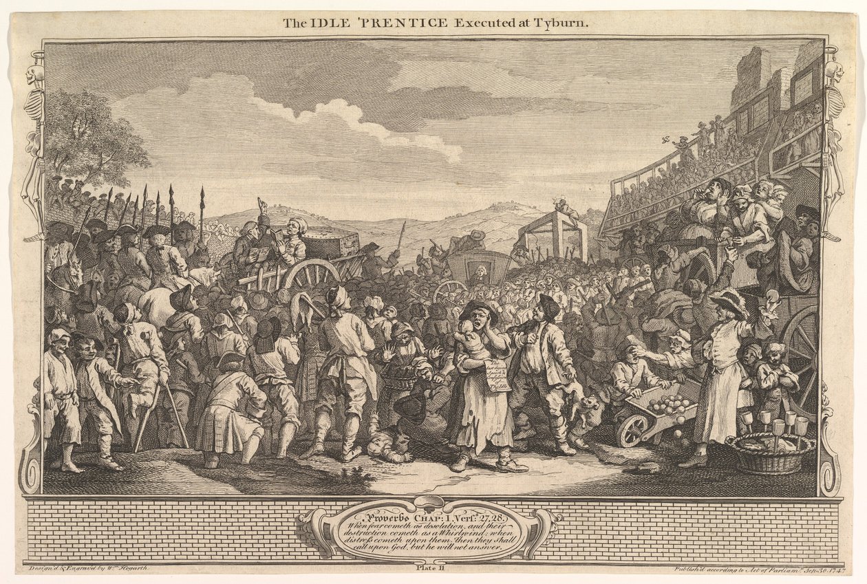 The Idle Prentice Executed at Tyburn: Industry and Idleness, plate 11, 30. september 1747. av William Hogarth