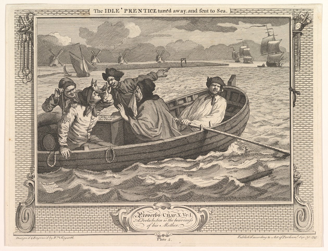The Idle Prentice vendte bort og sendt til sjøindustri og lediggang, plate..., 30. september 1747. av William Hogarth