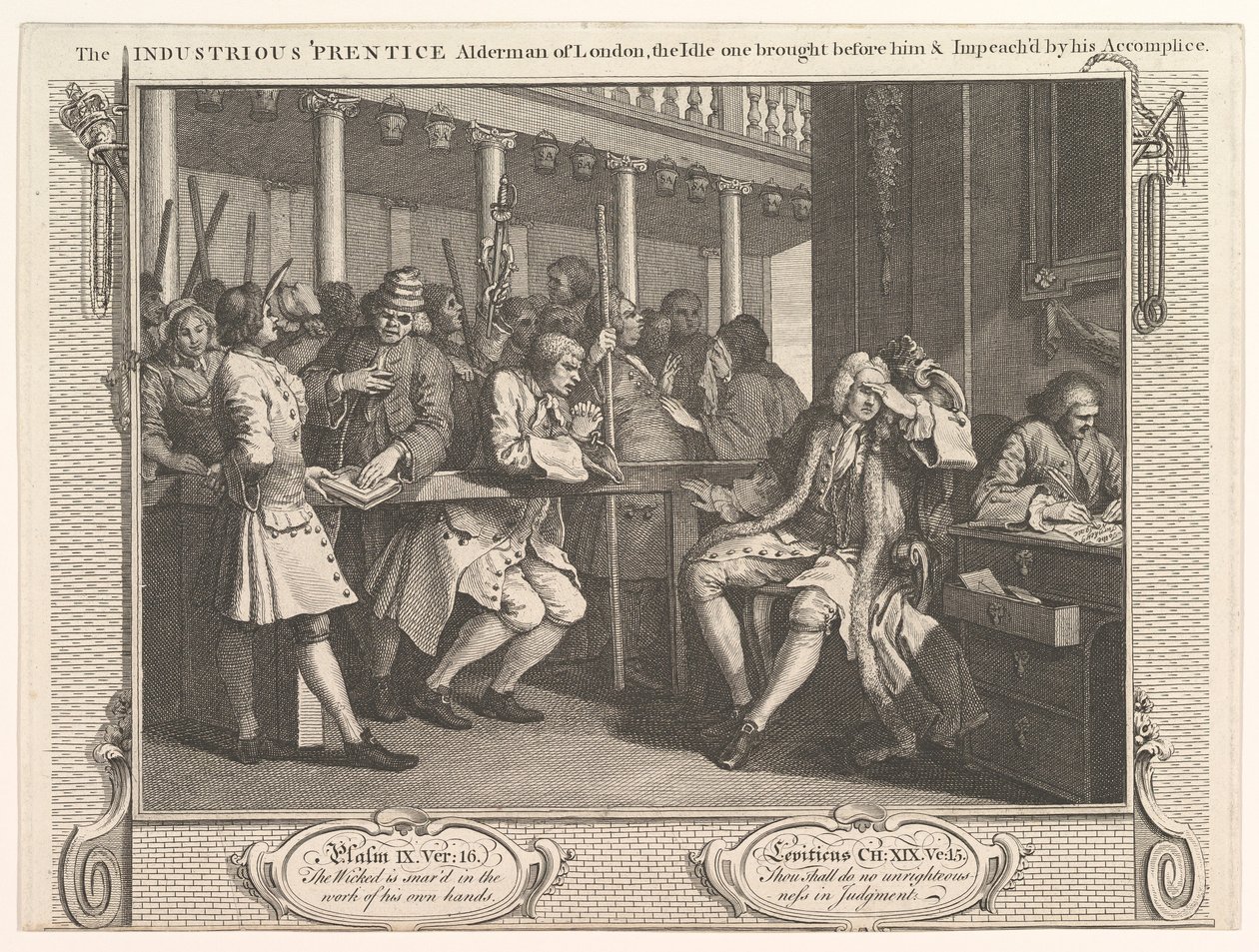 Den flittige Prentice Alderman of London, The Idle One Braught Before Hi..., 30. september 1747. av William Hogarth
