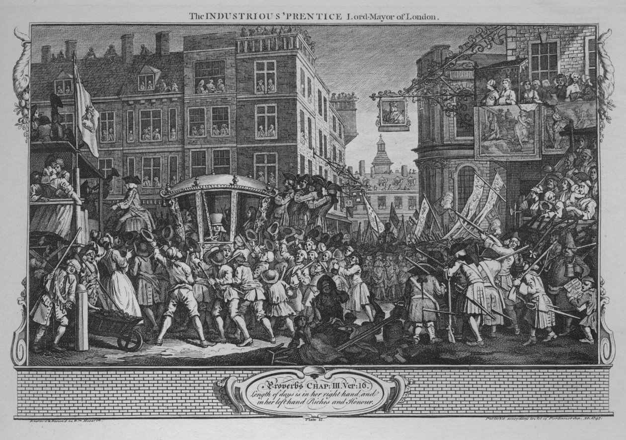 Den flittige Prentice Lord-Mayor of London - Plate 12 fra Industry and Idleness, 1747 av William Hogarth