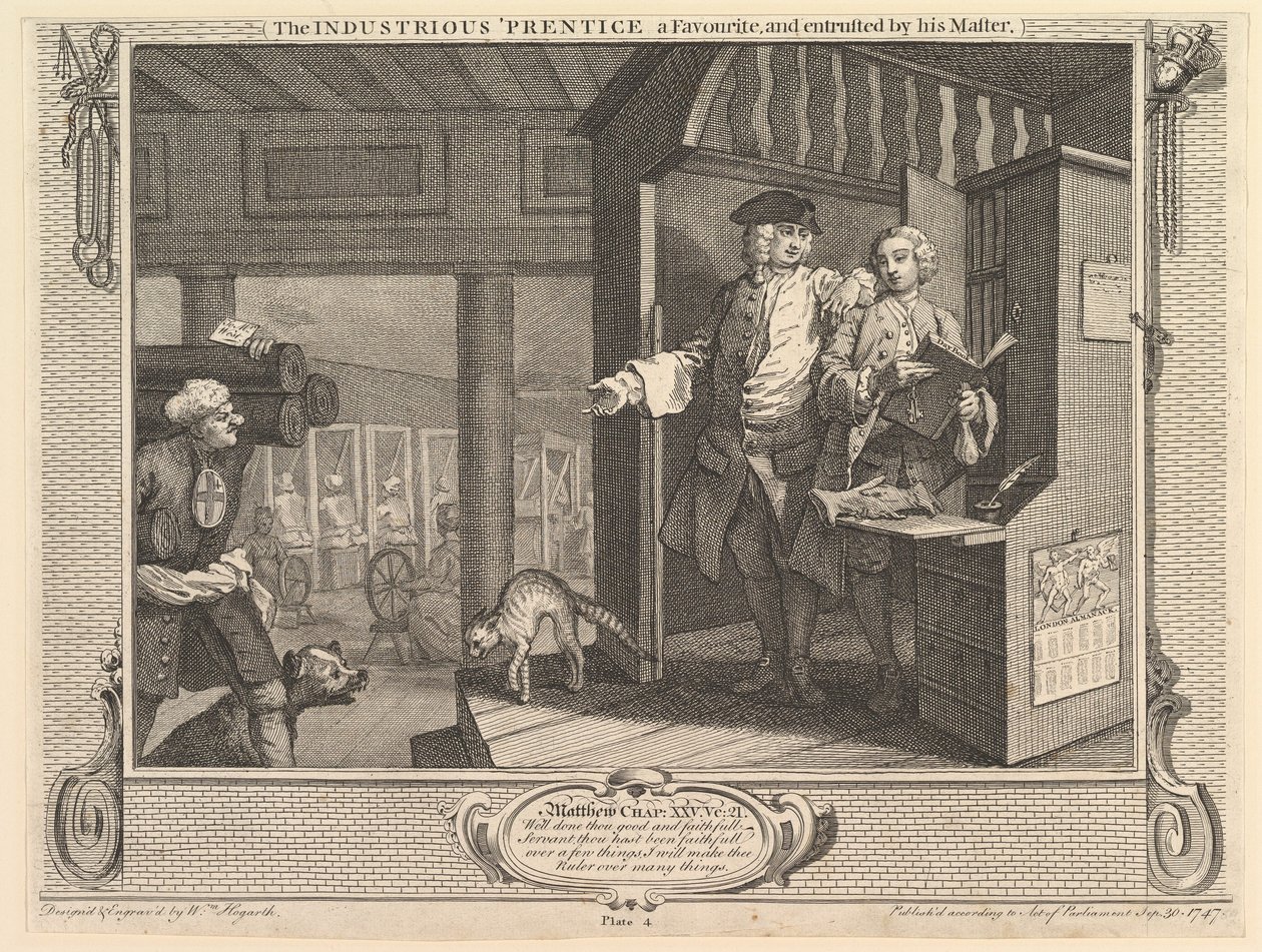 Den flittige Prentice en favoritt, og betrodd av sin mester: Industry ..., 30. september 1747. av William Hogarth