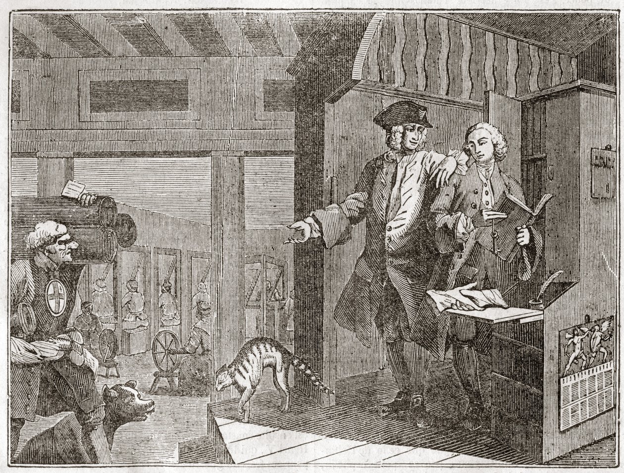 The Industrious 'Prentice, en favoritt og betrodd av sin mester, fra serien "" Industry and Idleness - Plate fra en serie på 12 graveringer av William Hogarth (1697-1764), britisk illustratør, med tittelen "" Industry and Idleness&q av William Hogarth