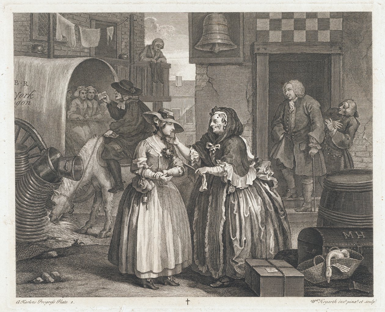Den uskyldige jenta blir en skjøge, designet 1732, trykt 1744 (Etsing og gravering) av William Hogarth