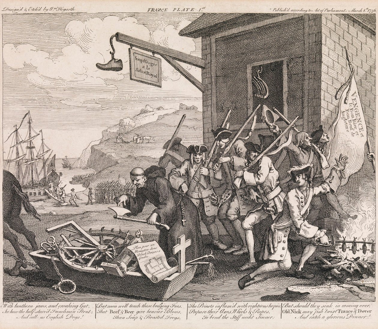 Invasjonen, plansje 1: «Frankrike» av William Hogarth