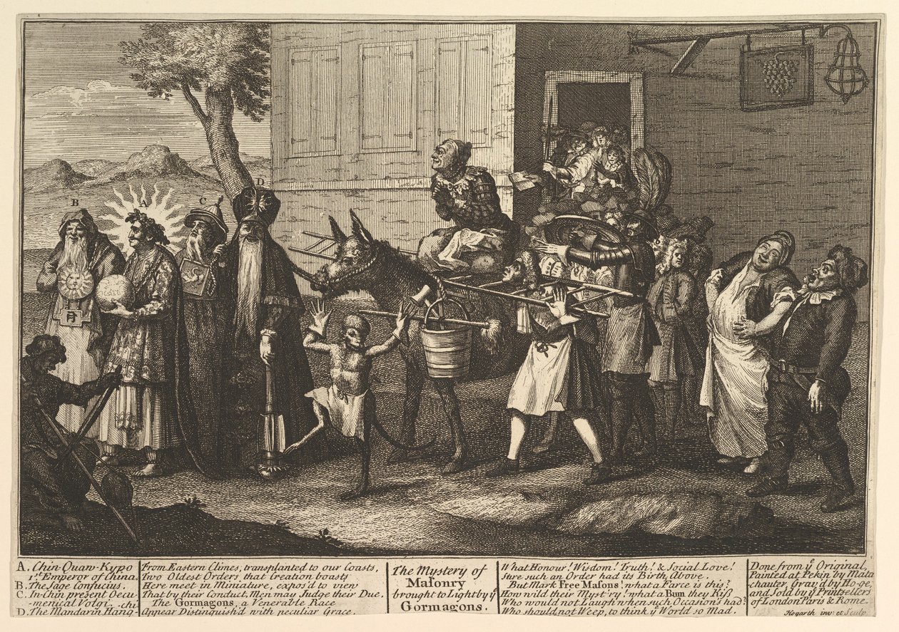 The Mystery of Masonry Braught to Light by the Go..., [først publisert desember 1724] senere gjenutgivelse. av William Hogarth