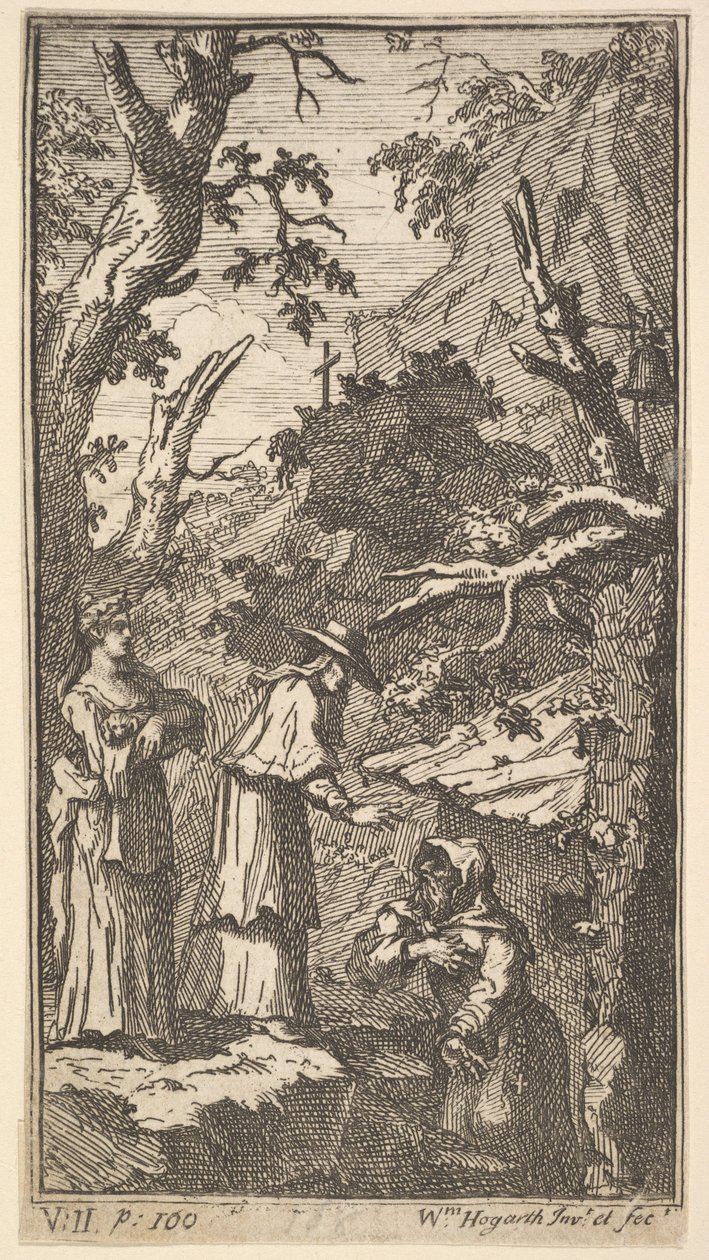 The New Metamorphosis, Plate 7: The Cardinal, a Eremit and Donna Angela Holding Fantasio, 1724. av William Hogarth