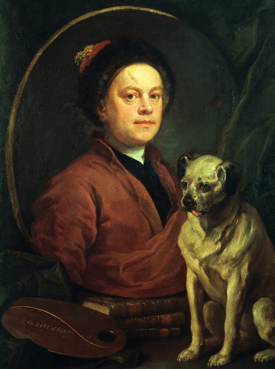 Maleren og mopsen hans, 1745 av William Hogarth