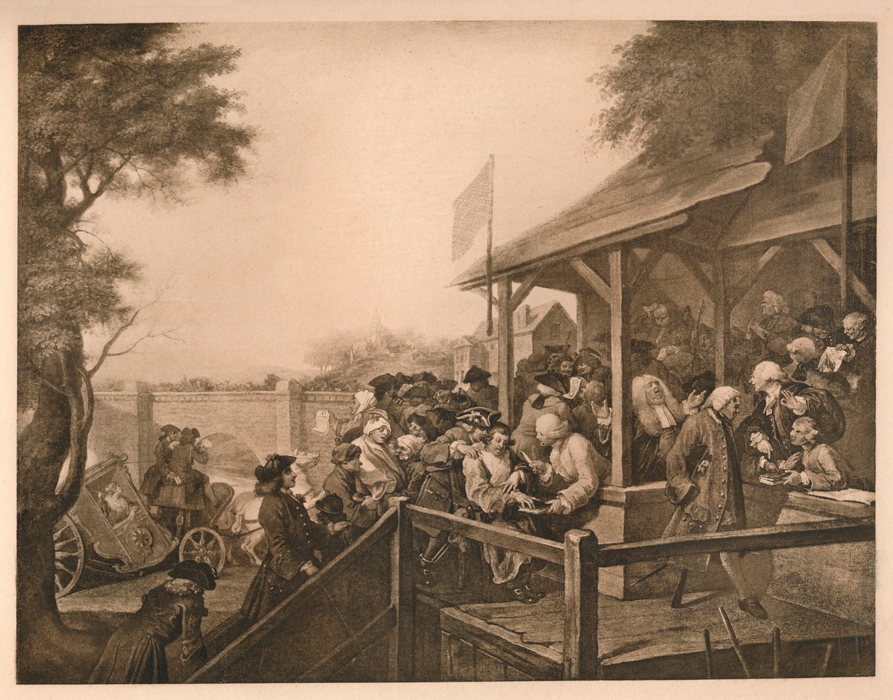 The Polling, Plate III fra The Humors of an Election, 1757 av William Hogarth