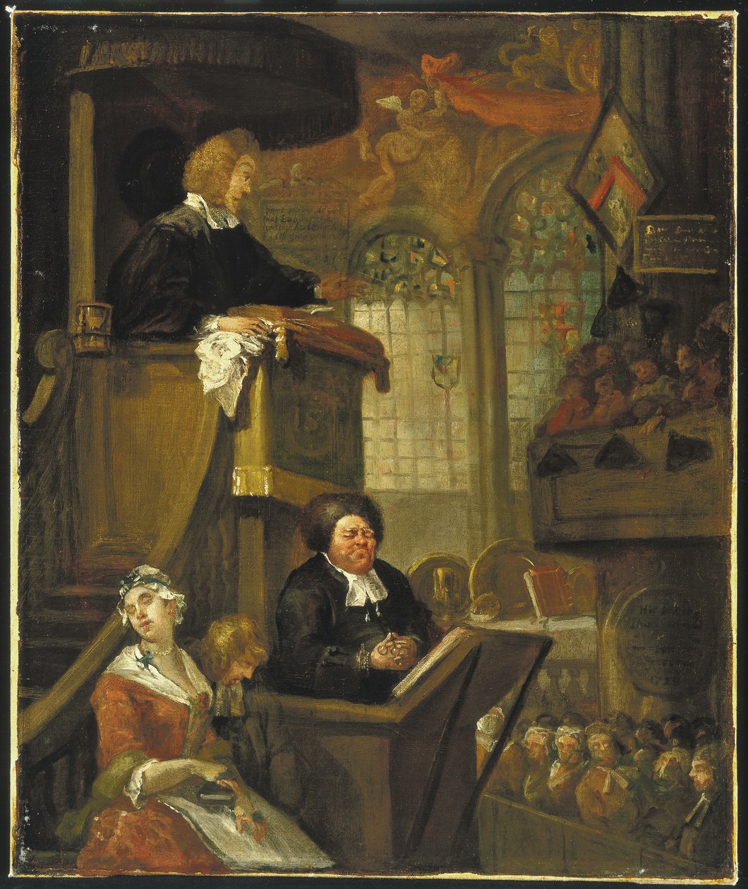 Den sovende menighet, 1728 av William Hogarth