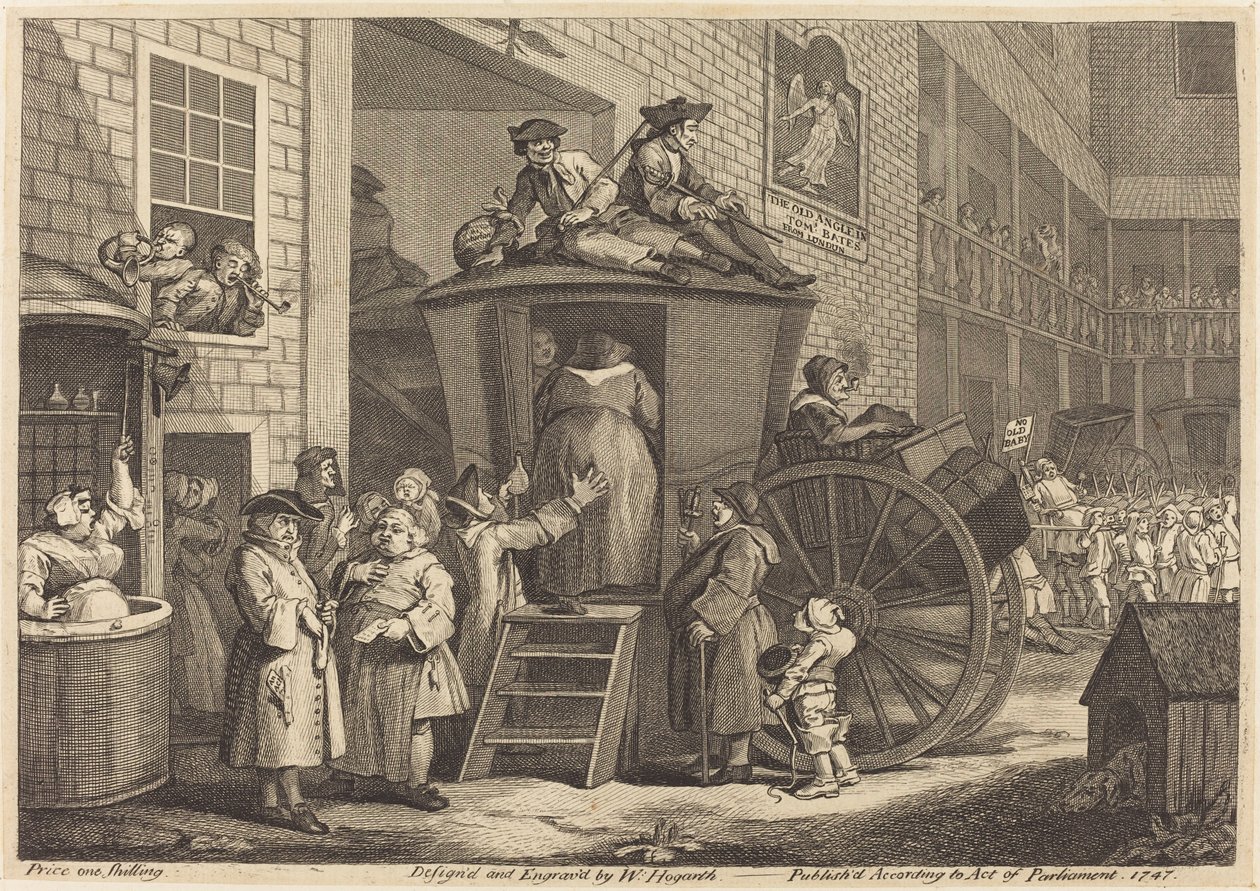 Stage-coachen, eller Country Inn Yard av William Hogarth