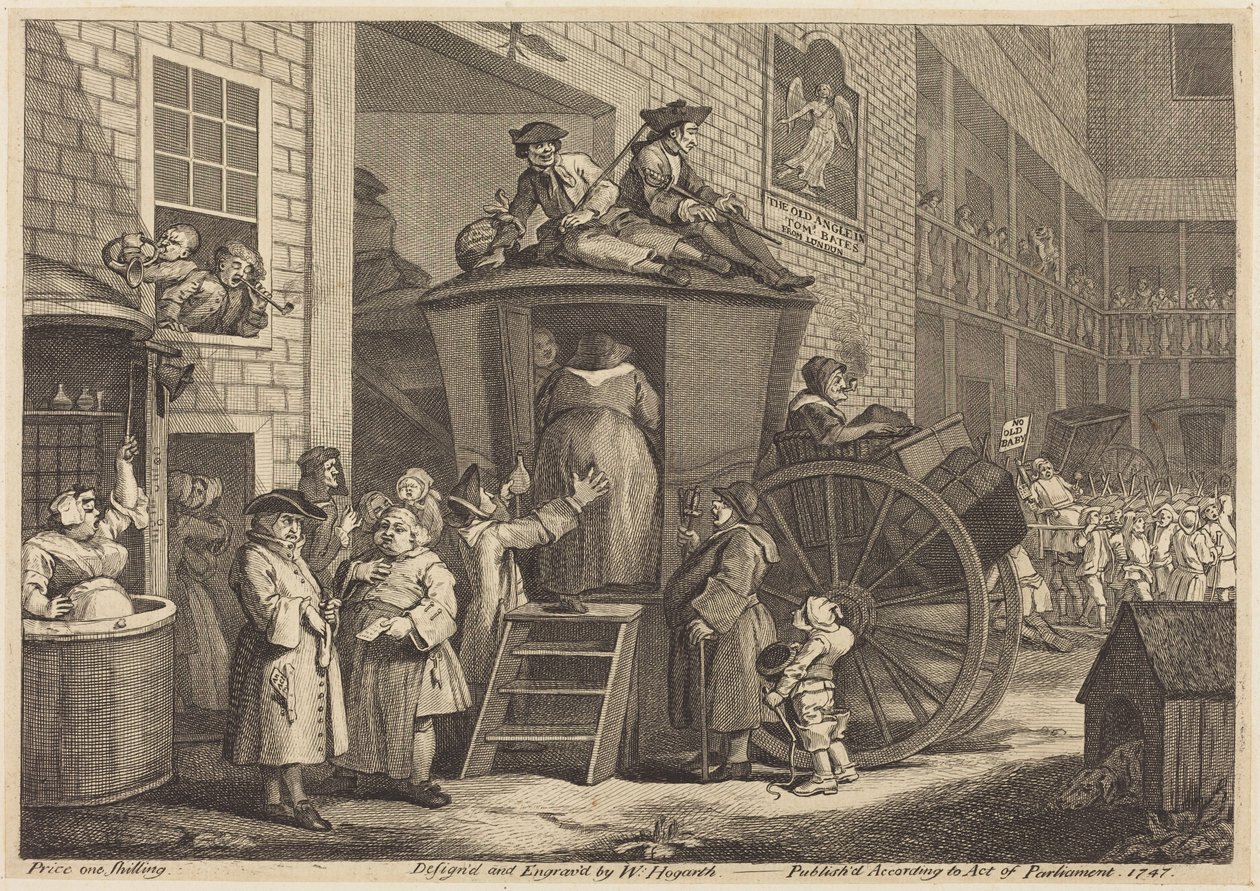 Diligencen, eller gårdsplassen ved landeveiskroen av William Hogarth