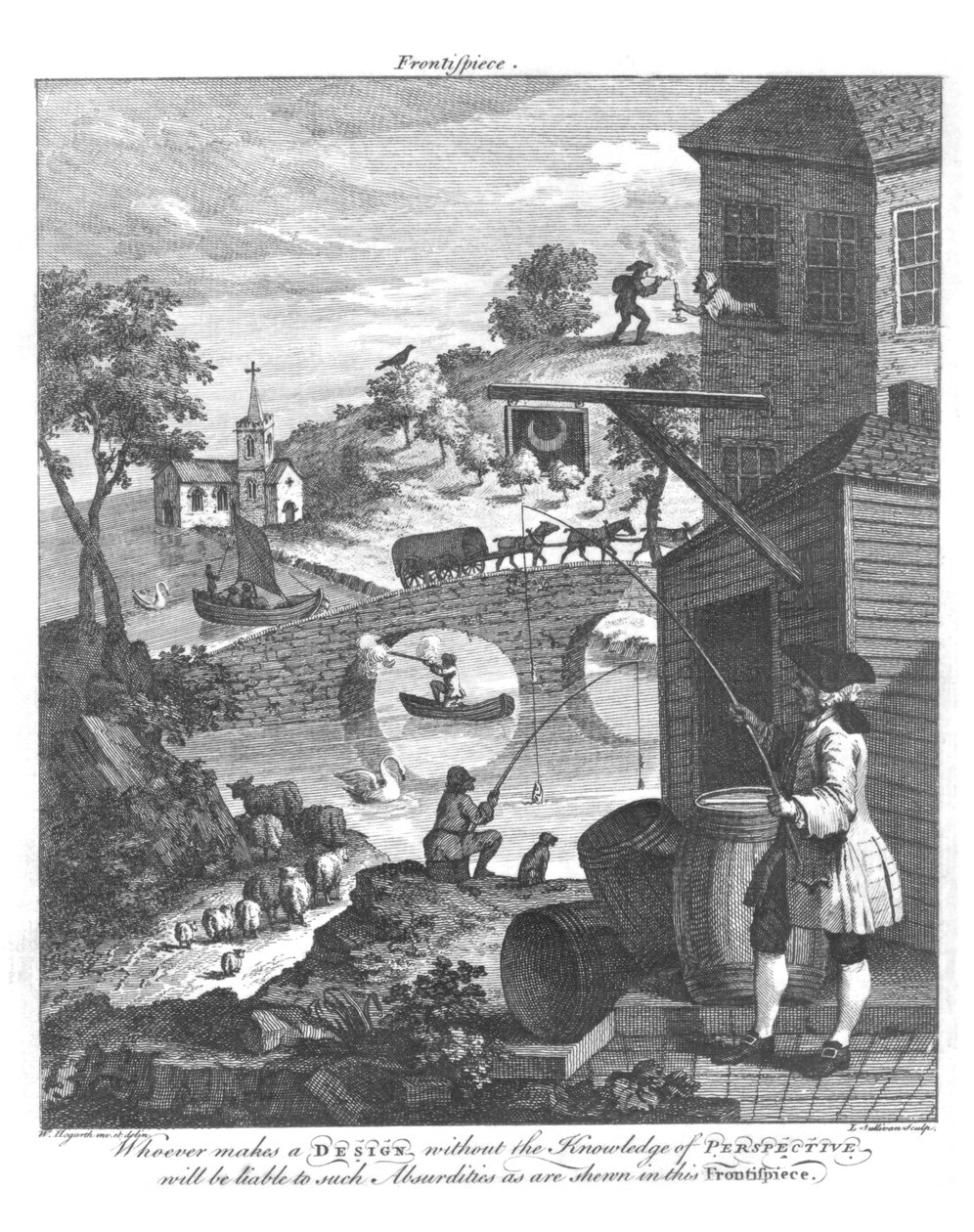 Viktigheten av å kjenne perspektiv, 1700-tallet (bw-bilde) av William Hogarth