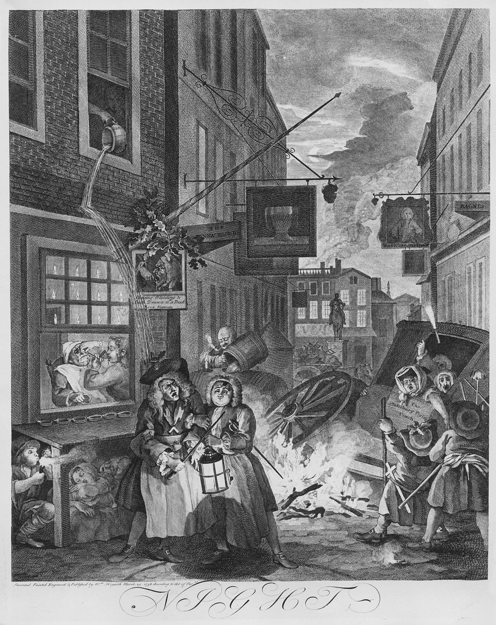 Tider på dagen, natt, 1738 av William Hogarth