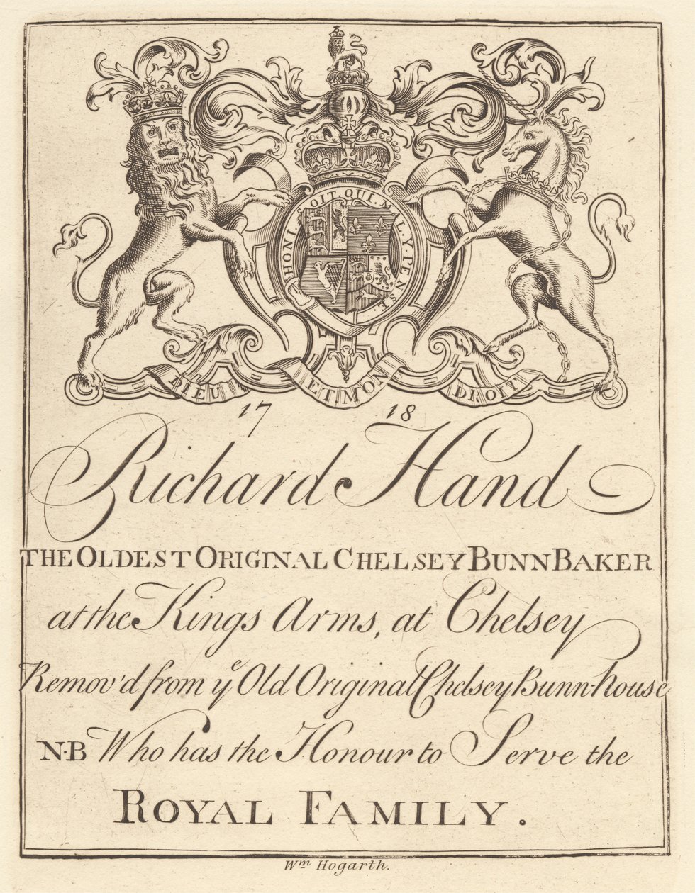 Handelsblad for: Richard Hand, den eldste originale Chelsey Bunn Baker ved King's Arms Chelsey av William Hogarth