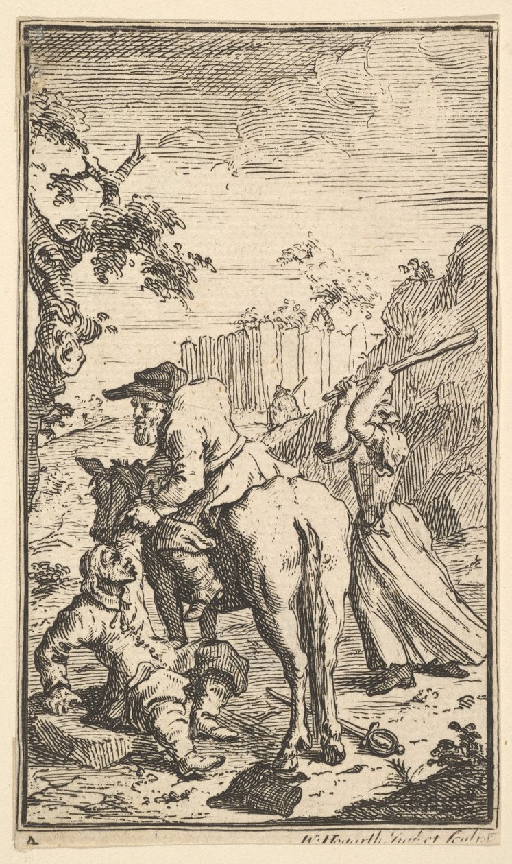Trulla Attacking Hudibras Sytten små illustrasjoner for Samuel Butlers Hudibras..., 1721-26. av William Hogarth
