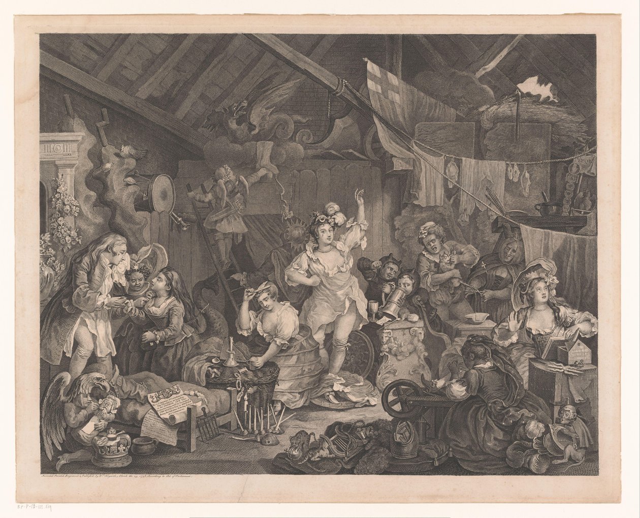 Utkledde skuespillerinner og barn i en låve Vandrende skuespillerinner kler seg i en låve av William Hogarth