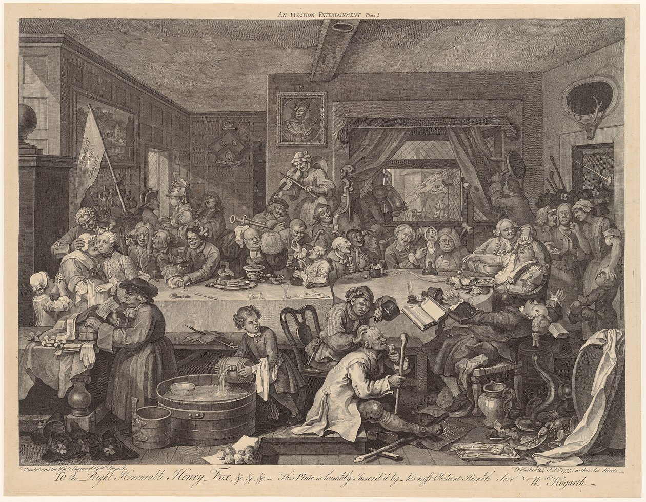 Valgbankett, blad 1 i serien «Valgene» av William Hogarth