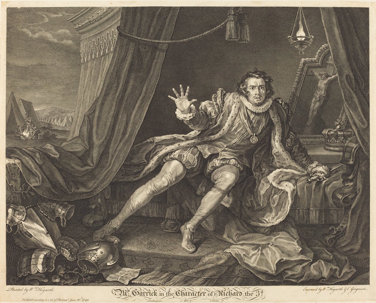 Garrick i rollen som Richard III av William Hogarth and Charles Grignion
