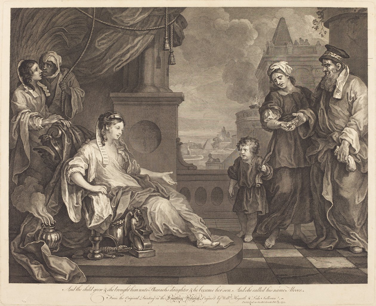 Moses brakt til faraos datter av William Hogarth and Luke Sullivan