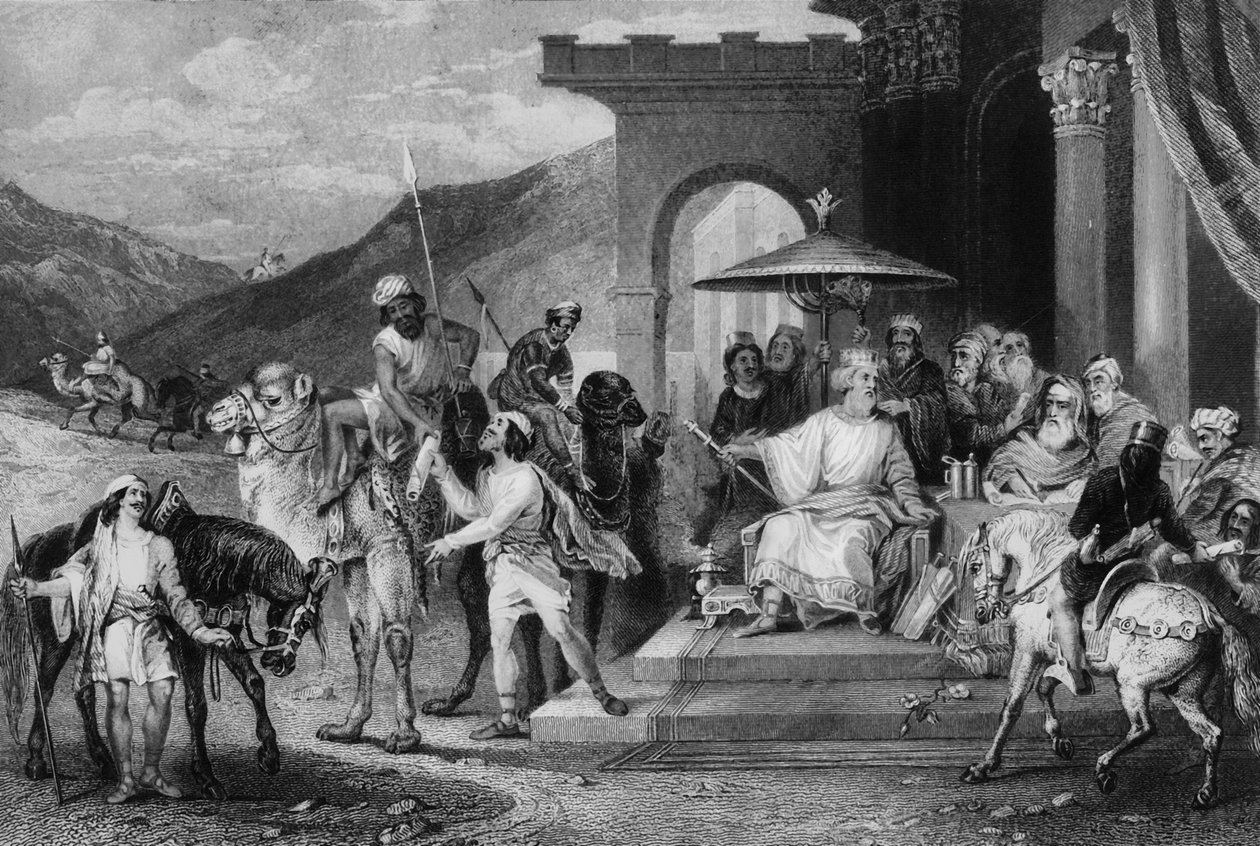 Han skrev i kong Ahasverus navn og sendte brev med post på hesteryggen, av William Holl