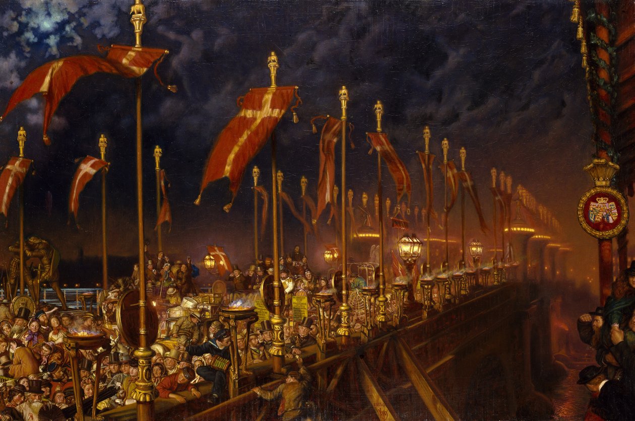 London Bridge på natten for bryllupet til prinsen og prinsessen av Wales, 1863-6 av William Holman Hunt