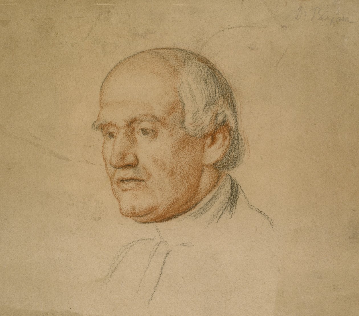 Portrett av Dr Bloxham (svart og rødt kritt på brunt kort) av William Holman Hunt