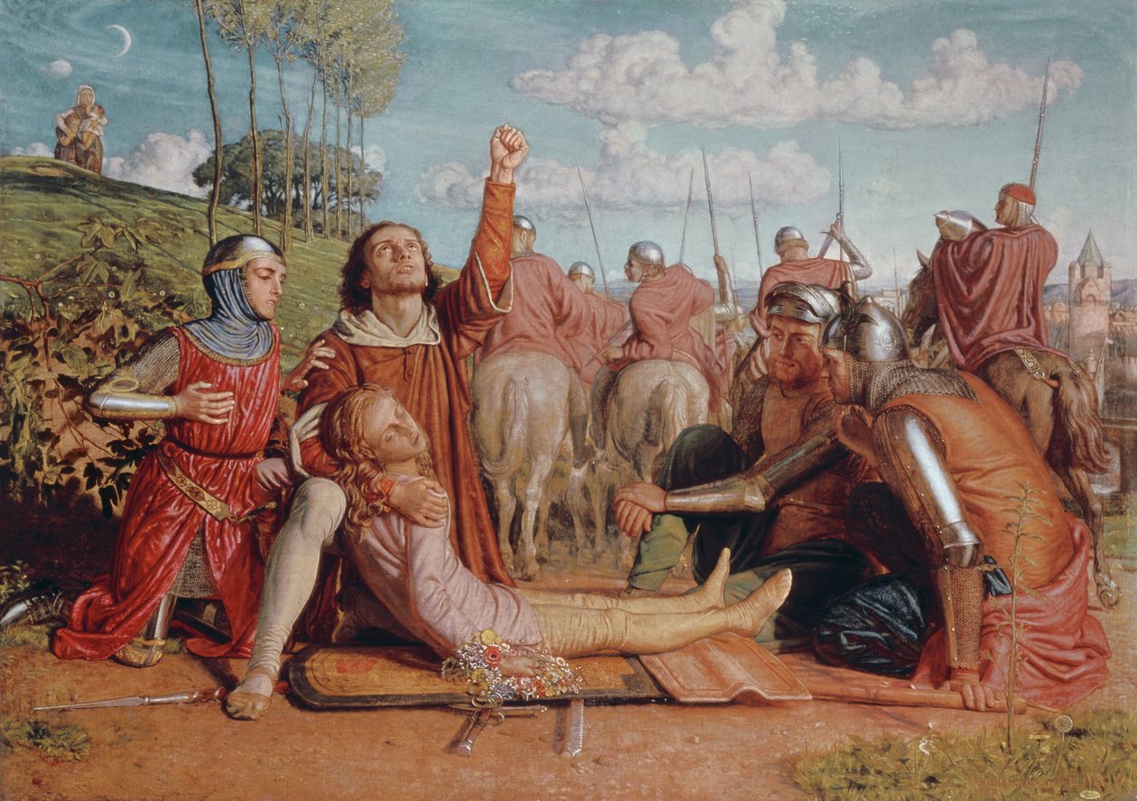 Rienzi lover å oppnå rettferdighet for døden til sin unge bror, drept i en trefning mellom Colonna- og Orsini-fraksjonene, 1849-49 av William Holman Hunt