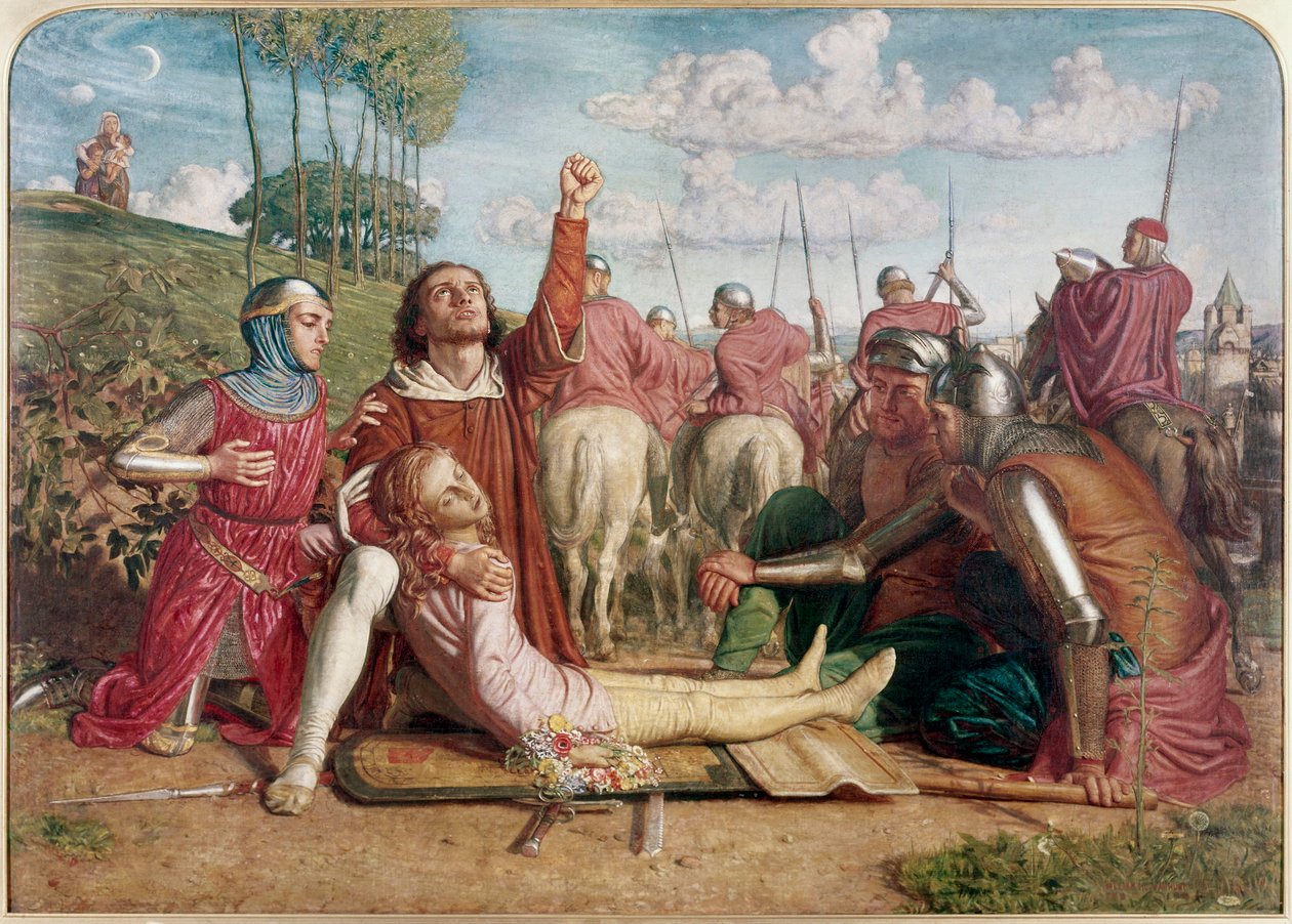 Rienzi, sverger å få erstatning for døden til sin unge bror, offer for en trefning mellom Orsini og Colonna av William Holman Hunt