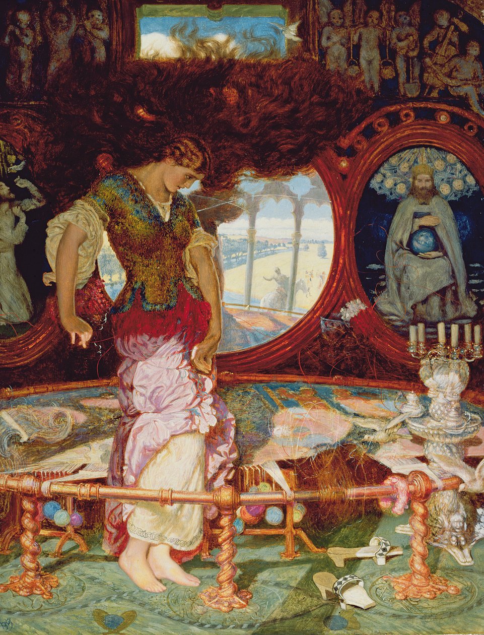 The Lady of Shalott, ca. 1886-1905 (olje på panel) (se også 495754) av William Holman Hunt