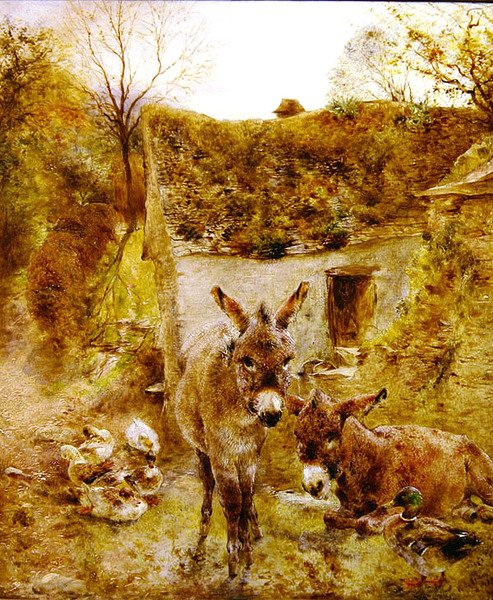 Esler og ender i en gårdsplass av William Huggins