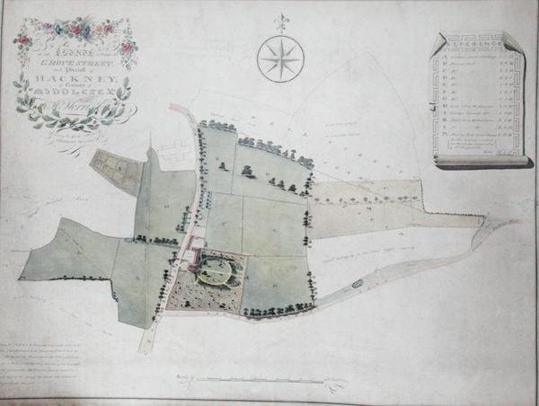 Plan over en eiendom som ligger ved Grove Street i Parish of Hackney av William Hurst Ashpitel