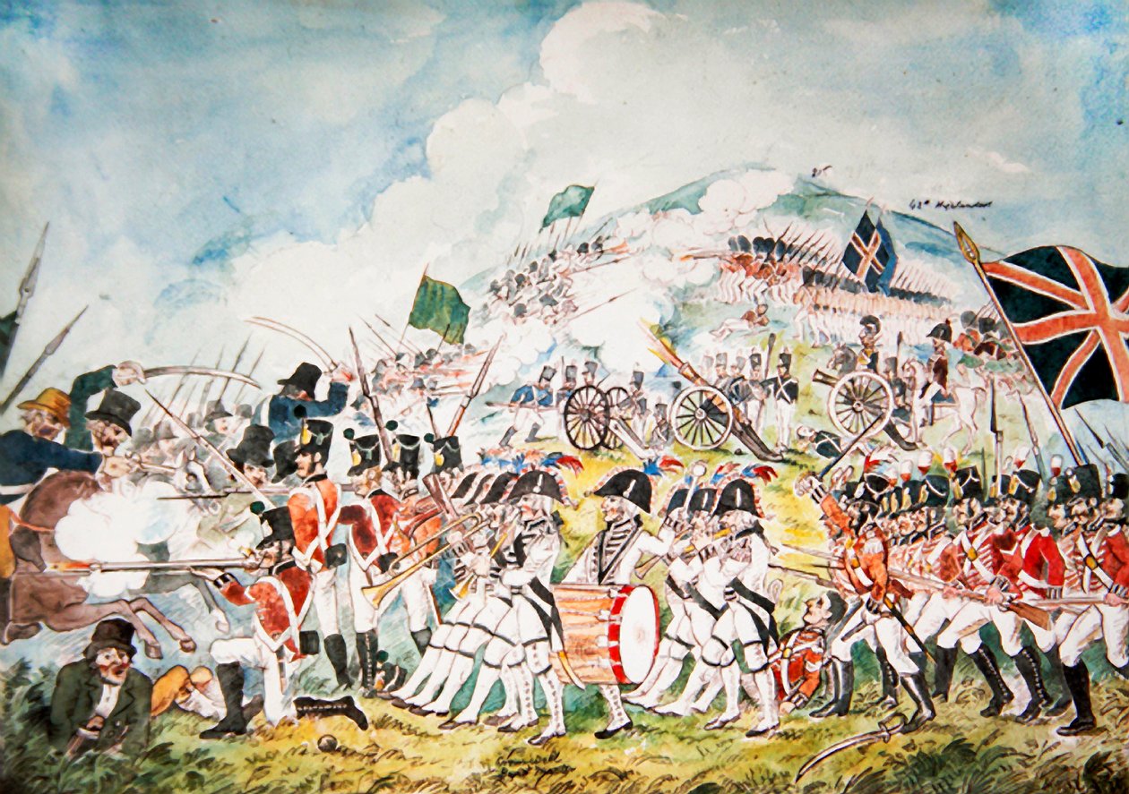 Dronningens egen kongelige Dublin-milits går i aksjon i slaget ved Vinegar Hill, Wexford, 1798 av William II Sadler