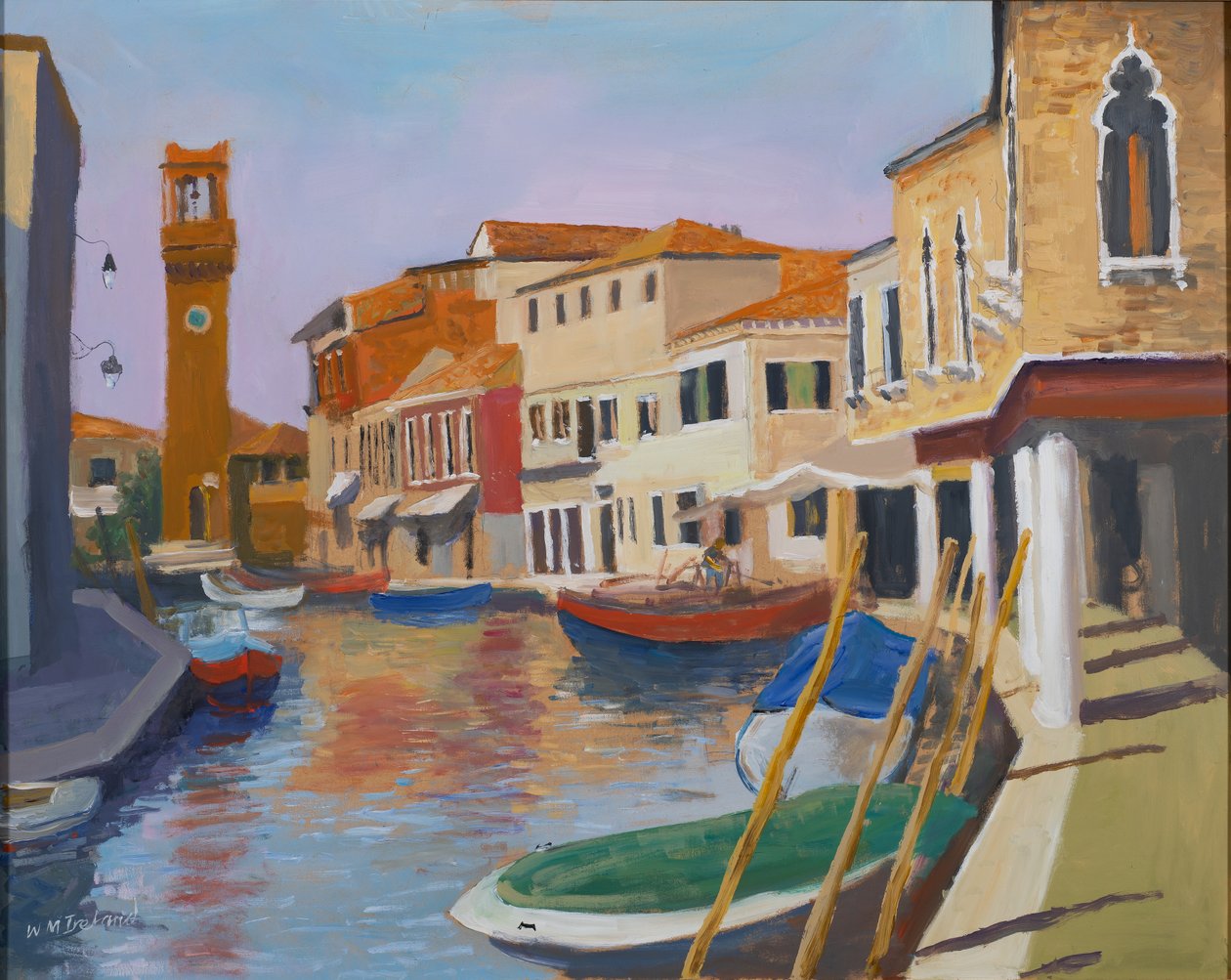Burano Clocktower, 2000 (olje om bord) av William Ireland