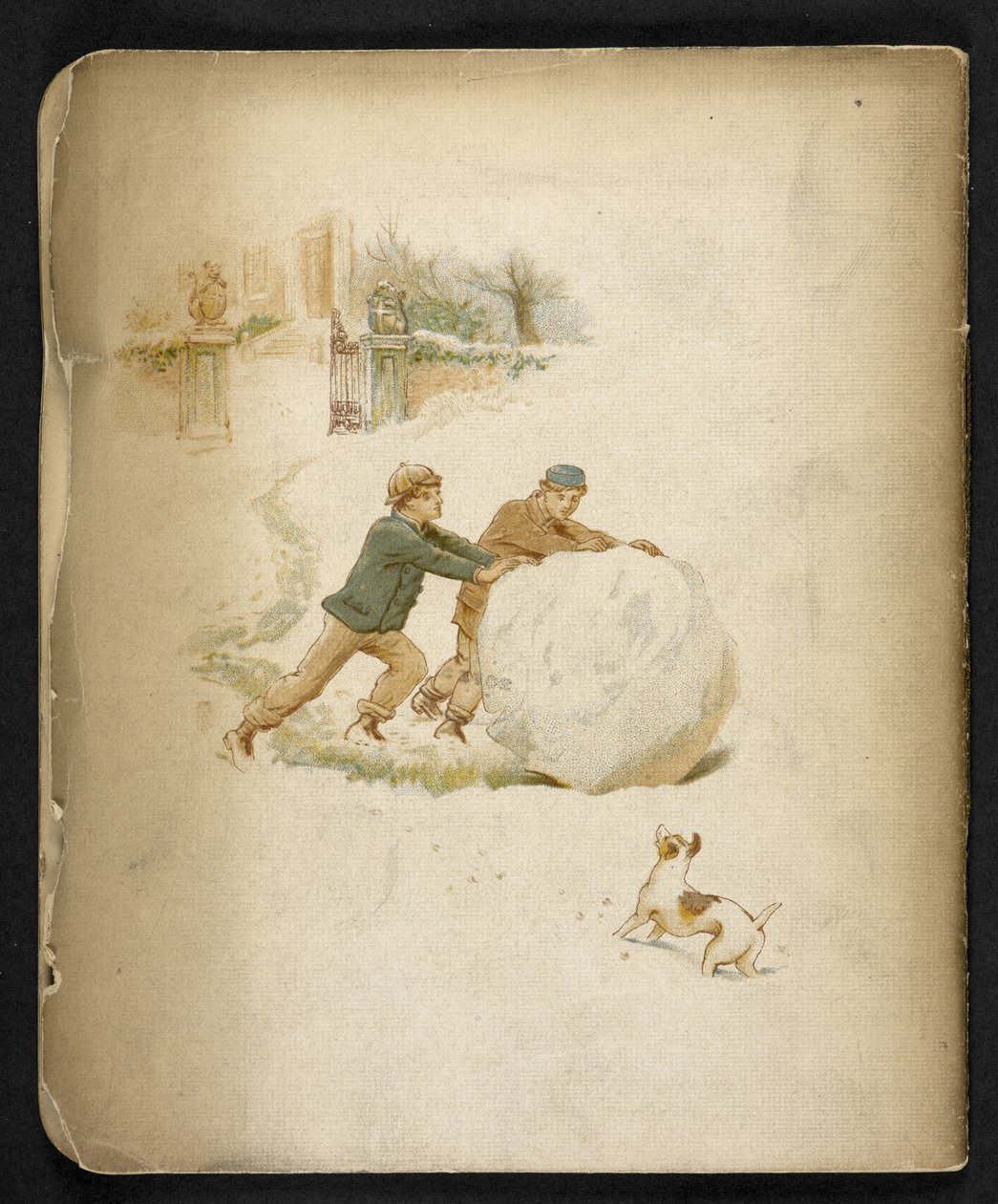 Barn og en snøball.  The Holiday Train: en sang av "Dulce Domum" ... Illustrert av W. J. Webb.  Frederick Langbridge  London, 1891 av William J. Webbe or Webb