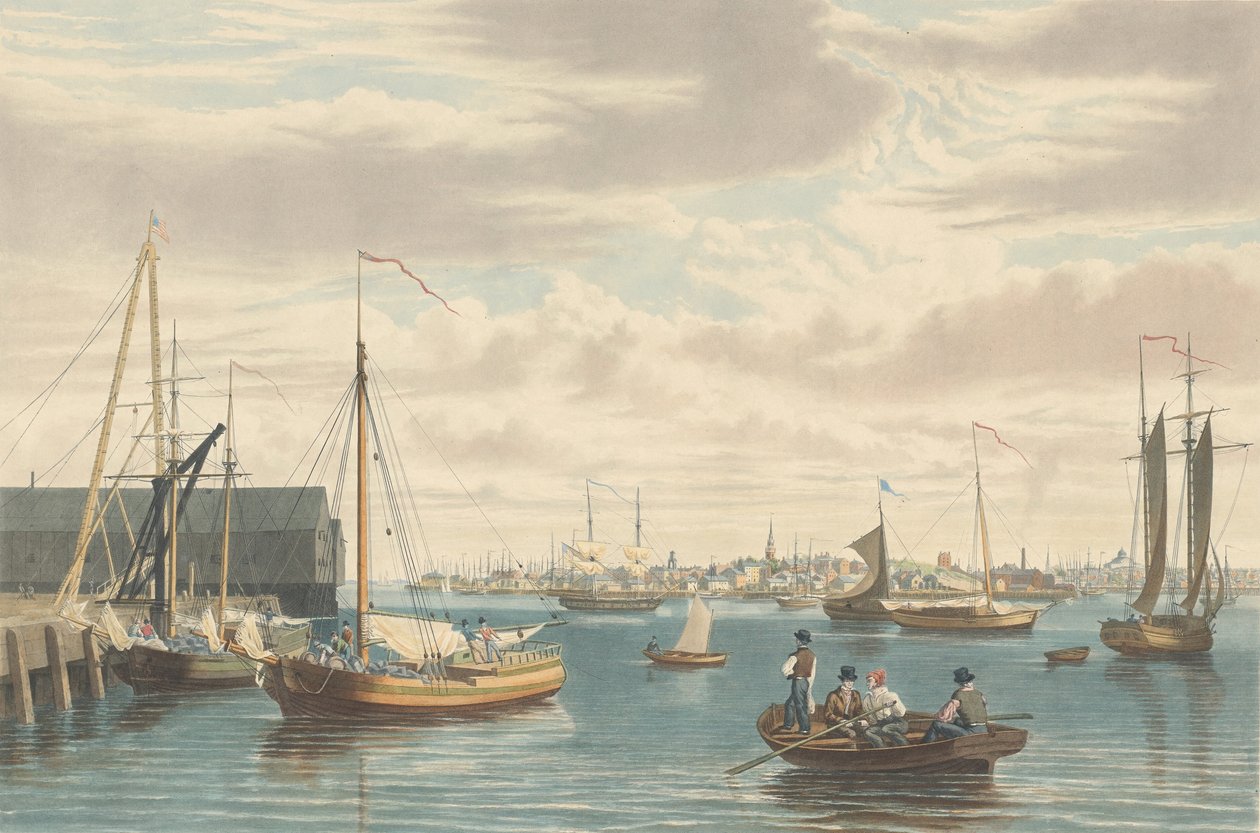 Boston: Fra Ship House West End of the Navy Yard, publisert 1833. av William James Bennett